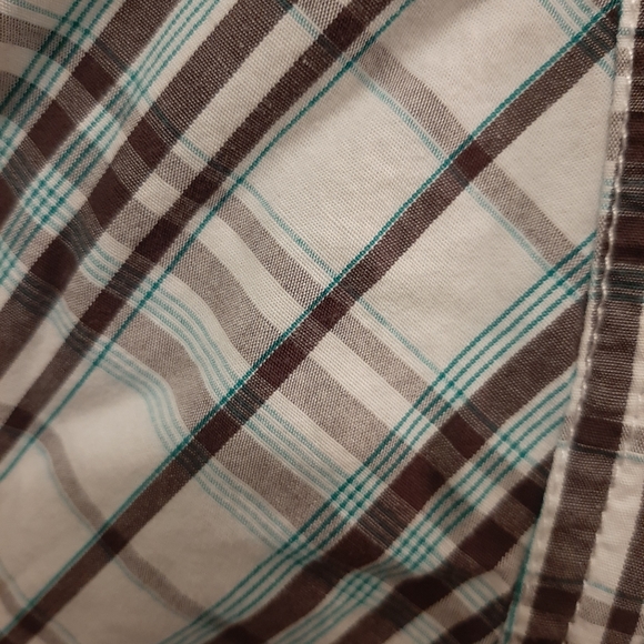 I Jeans by Buffalo men's casual button down shirt XXL white with brown and teal - Picture 5 of 5